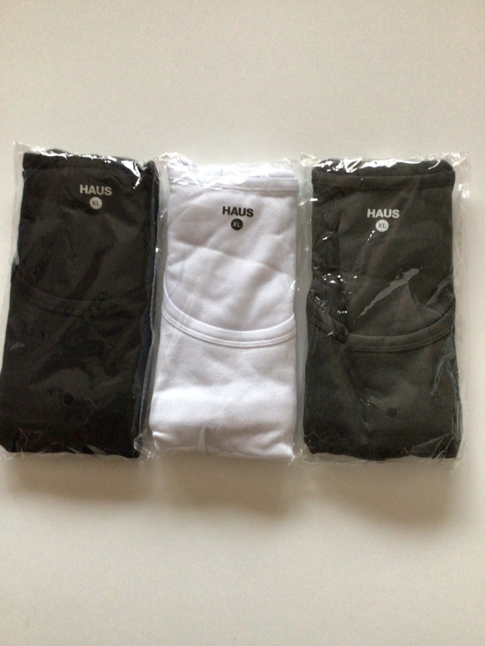 HAUS Premium Fitted Tank Tops 3 Pack-Black, White, & Grey-Size XL